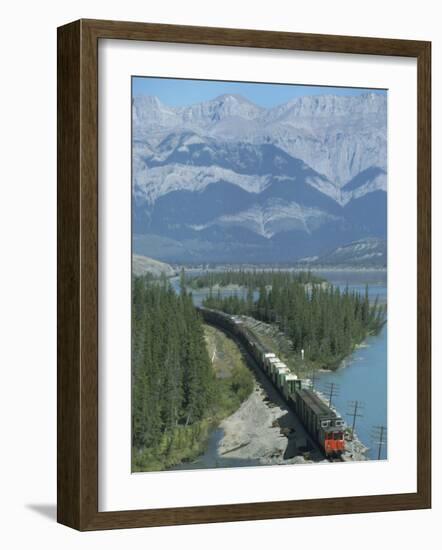 Canadian National Railways Goods Train Along Athabasca River, Jasper National Park, Rocky Mountains-Ursula Gahwiler-Framed Photographic Print