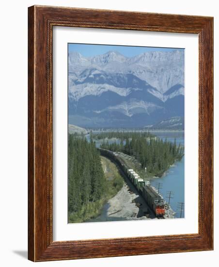 Canadian National Railways Goods Train Along Athabasca River, Jasper National Park, Rocky Mountains-Ursula Gahwiler-Framed Photographic Print