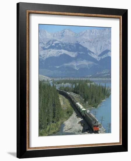 Canadian National Railways Goods Train Along Athabasca River, Jasper National Park, Rocky Mountains-Ursula Gahwiler-Framed Photographic Print