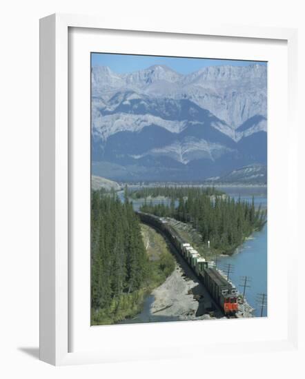 Canadian National Railways Goods Train Along Athabasca River, Jasper National Park, Rocky Mountains-Ursula Gahwiler-Framed Photographic Print