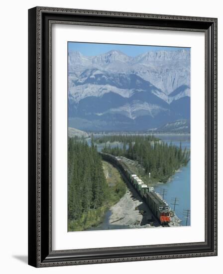 Canadian National Railways Goods Train Along Athabasca River, Jasper National Park, Rocky Mountains-Ursula Gahwiler-Framed Photographic Print