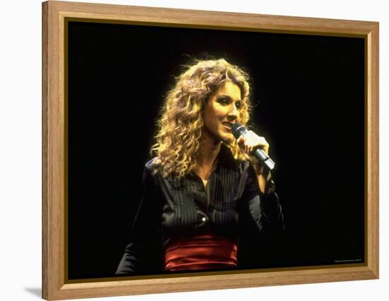 Canadian Pop Music Star Celine Dion Singing Into Microphone During "Hirshfeld Drawing" Function-Dave Allocca-Framed Premier Image Canvas