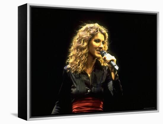 Canadian Pop Music Star Celine Dion Singing Into Microphone During "Hirshfeld Drawing" Function-Dave Allocca-Framed Premier Image Canvas