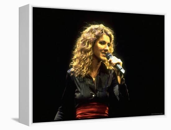 Canadian Pop Music Star Celine Dion Singing Into Microphone During "Hirshfeld Drawing" Function-Dave Allocca-Framed Premier Image Canvas