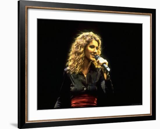 Canadian Pop Music Star Celine Dion Singing Into Microphone During "Hirshfeld Drawing" Function-Dave Allocca-Framed Premium Photographic Print