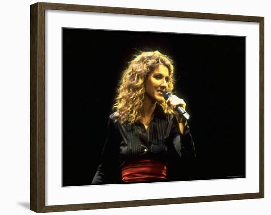 Canadian Pop Music Star Celine Dion Singing Into Microphone During "Hirshfeld Drawing" Function-Dave Allocca-Framed Premium Photographic Print