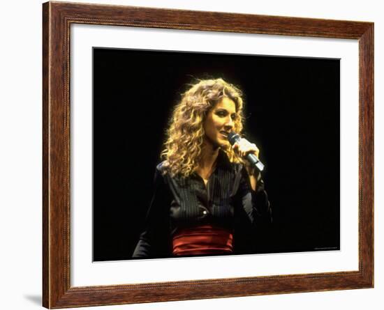 Canadian Pop Music Star Celine Dion Singing Into Microphone During "Hirshfeld Drawing" Function-Dave Allocca-Framed Premium Photographic Print