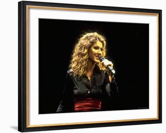 Canadian Pop Music Star Celine Dion Singing Into Microphone During "Hirshfeld Drawing" Function-Dave Allocca-Framed Premium Photographic Print