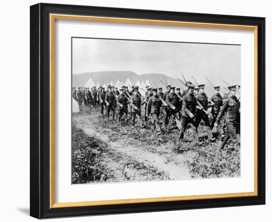 Canadian Troops Marching During Drills at Valcartier Camp after the Outbreak of World War I-null-Framed Photographic Print