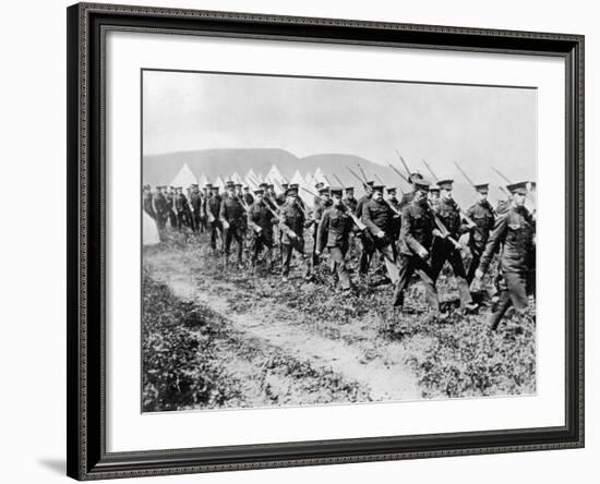 Canadian Troops Marching During Drills at Valcartier Camp after the Outbreak of World War I-null-Framed Photographic Print