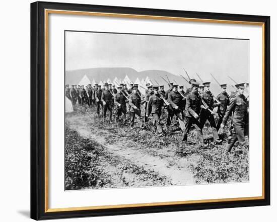 Canadian Troops Marching During Drills at Valcartier Camp after the Outbreak of World War I-null-Framed Photographic Print