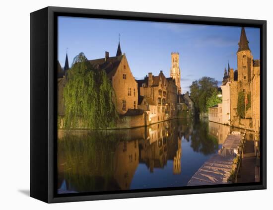 Canal and Belfry Tower in the Evening, Bruges, Belgium, Europe-Martin Child-Framed Premier Image Canvas