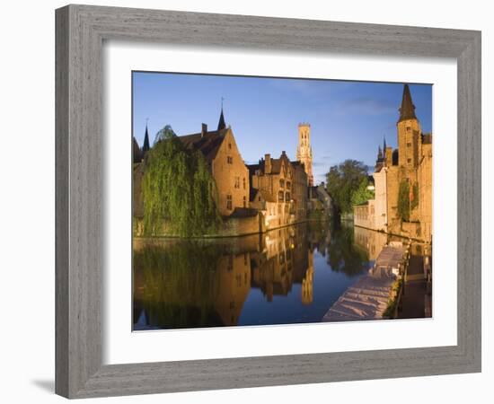 Canal and Belfry Tower in the Evening, Bruges, Belgium, Europe-Martin Child-Framed Photographic Print