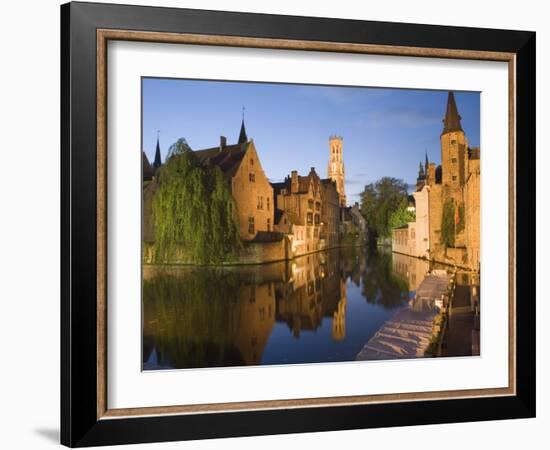 Canal and Belfry Tower in the Evening, Bruges, Belgium, Europe-Martin Child-Framed Photographic Print