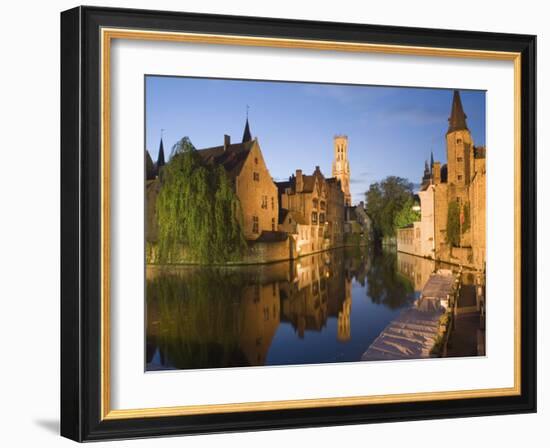 Canal and Belfry Tower in the Evening, Bruges, Belgium, Europe-Martin Child-Framed Photographic Print