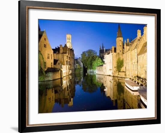 Canal and Belfry Tower in the Evening, UNESCO World Heritage Site, Bruges, Belgium, Europe-Martin Child-Framed Photographic Print