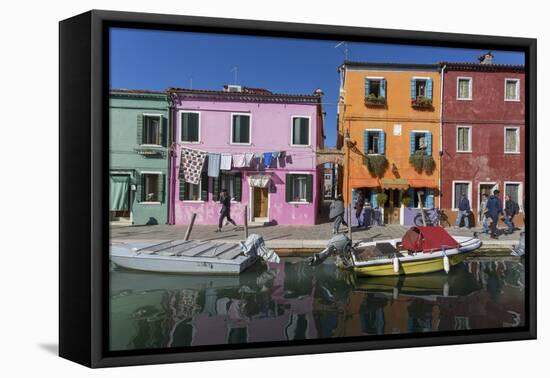 Canal and colourful facade, Burano, Veneto, Italy, Europe-Frank Fell-Framed Premier Image Canvas