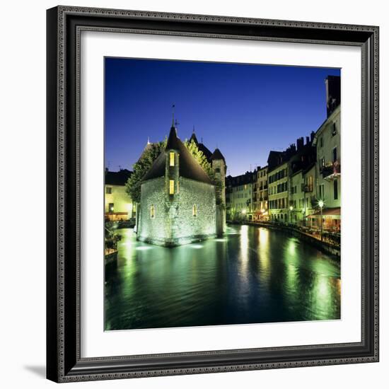 Canal and Palais De L`Ile at Dusk, Annecy, Lake Annecy, Rhone Alpes, France, Europe-Stuart Black-Framed Photographic Print