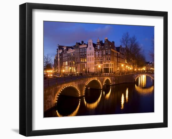 Canal at Night, Amsterdam, Netherlands-Lisa S. Engelbrecht-Framed Photographic Print