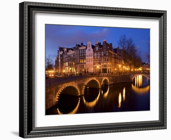 Canal at Night, Amsterdam, Netherlands-Lisa S. Engelbrecht-Framed Photographic Print