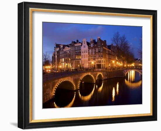 Canal at Night, Amsterdam, Netherlands-Lisa S. Engelbrecht-Framed Photographic Print