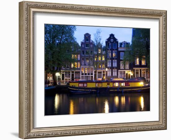 Canal Boat and Architecture, Amsterdam, Holland, Europe-Frank Fell-Framed Photographic Print