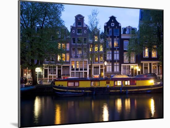 Canal Boat and Architecture, Amsterdam, Holland, Europe-Frank Fell-Mounted Photographic Print