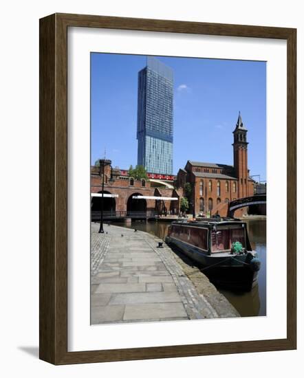 Canal Boat at Castlefield with the Beetham Tower in the Background, Manchester, England, UK-Richardson Peter-Framed Photographic Print