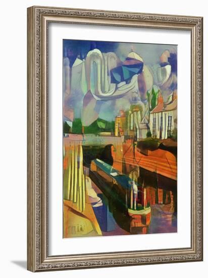 canal boat at trent lock - de chirico-Mark Gordon-Framed Giclee Print