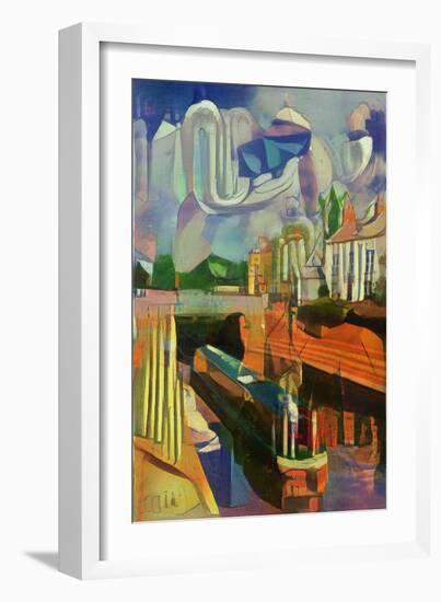 canal boat at trent lock - de chirico-Mark Gordon-Framed Giclee Print