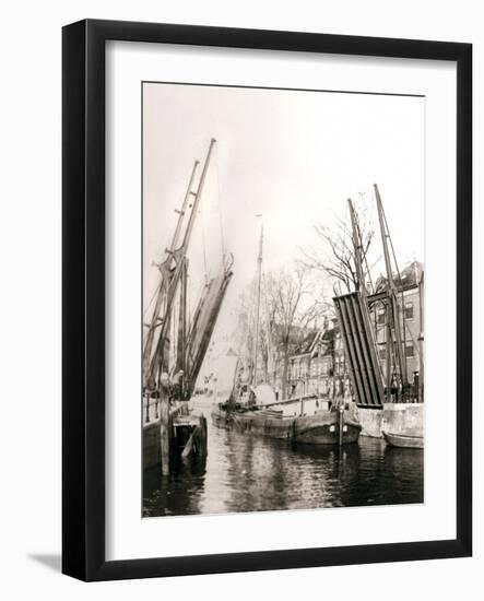 Canal Bridge and Boats, Dordrecht, Netherlands, 1898-James Batkin-Framed Photographic Print