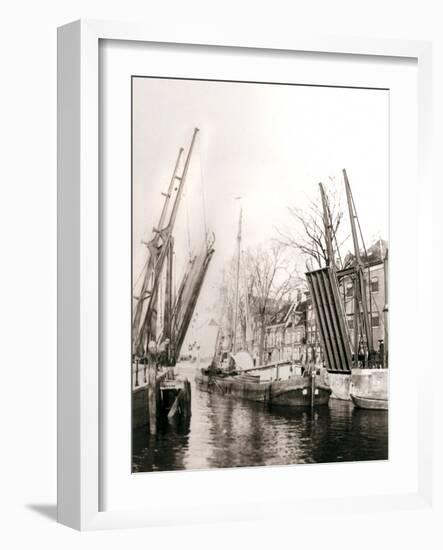Canal Bridge and Boats, Dordrecht, Netherlands, 1898-James Batkin-Framed Photographic Print