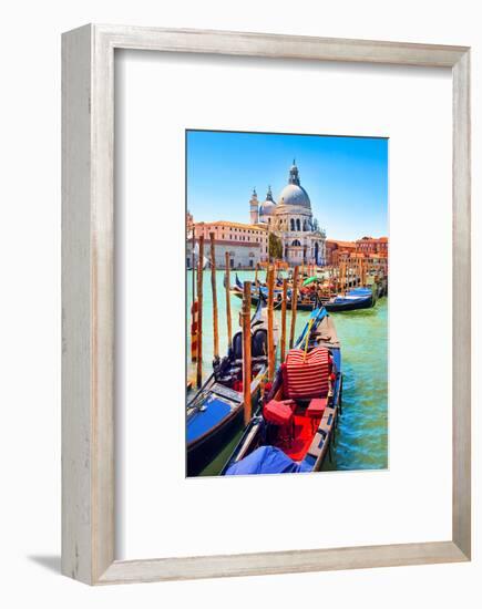 Canal Gondolas & Church Venice-null-Framed Art Print