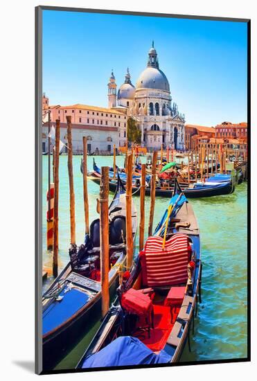 Canal Gondolas & Church Venice-null-Mounted Art Print