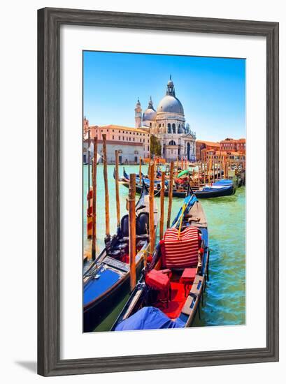 Canal Gondolas & Church Venice-null-Framed Art Print