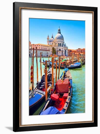 Canal Gondolas & Church Venice-null-Framed Art Print