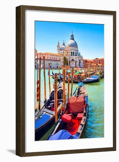 Canal Gondolas & Church Venice-null-Framed Art Print