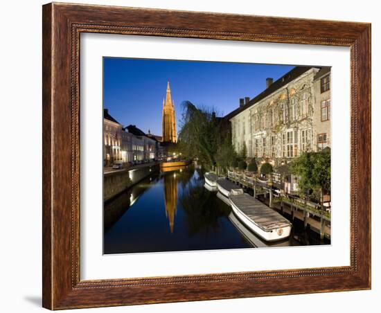 Canal in the Evening and Church of Our Lady, Bruges, Belgium, Europe-Martin Child-Framed Photographic Print