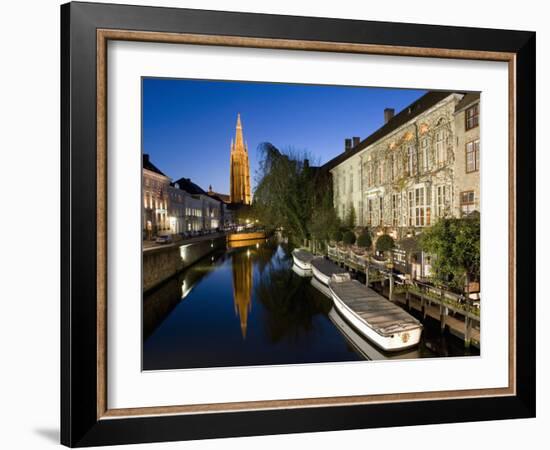 Canal in the Evening and Church of Our Lady, Bruges, Belgium, Europe-Martin Child-Framed Photographic Print