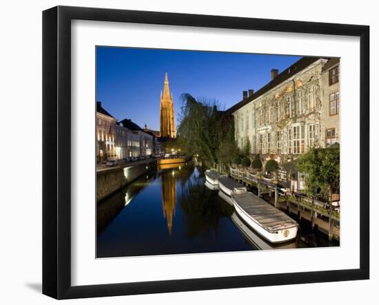 Canal in the Evening and Church of Our Lady, Bruges, Belgium, Europe-Martin Child-Framed Photographic Print