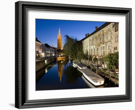 Canal in the Evening and Church of Our Lady, Bruges, Belgium, Europe-Martin Child-Framed Photographic Print