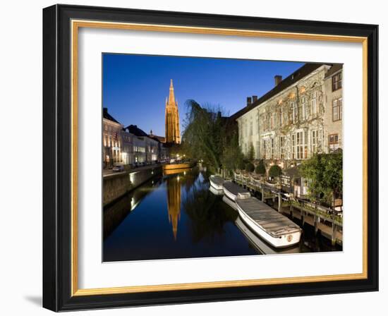 Canal in the Evening and Church of Our Lady, Bruges, Belgium, Europe-Martin Child-Framed Photographic Print