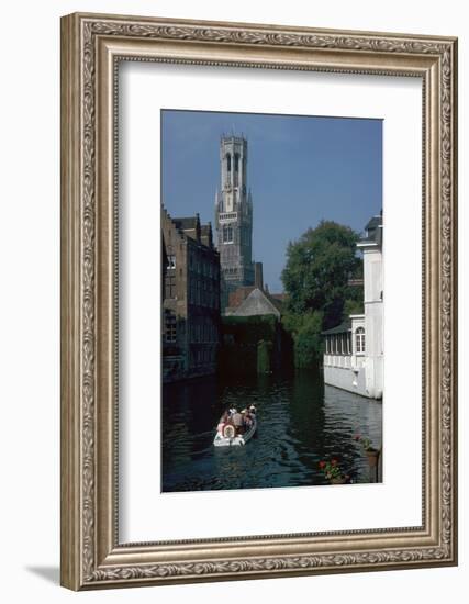 Canal, old houses, and the Belfrey of the Tour Des Halles in Bruges-Unknown-Framed Photographic Print