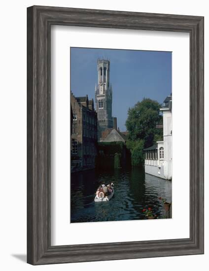 Canal, old houses, and the Belfrey of the Tour Des Halles in Bruges-Unknown-Framed Photographic Print