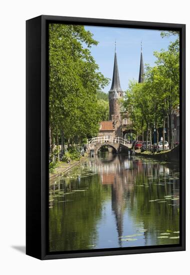 Canal Scene with Bridge, 16th Century East Port Gate Towers, Delft, Holland, Europe-James Emmerson-Framed Premier Image Canvas