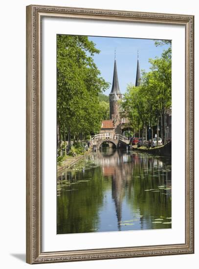 Canal Scene with Bridge, 16th Century East Port Gate Towers, Delft, Holland, Europe-James Emmerson-Framed Photographic Print