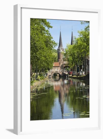 Canal Scene with Bridge, 16th Century East Port Gate Towers, Delft, Holland, Europe-James Emmerson-Framed Photographic Print