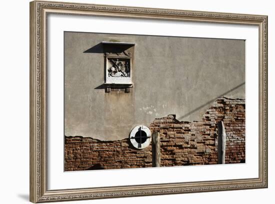 Canal Side Wall in Venice, Italy with Relief of George and the Dragon-Richard Bryant-Framed Photo