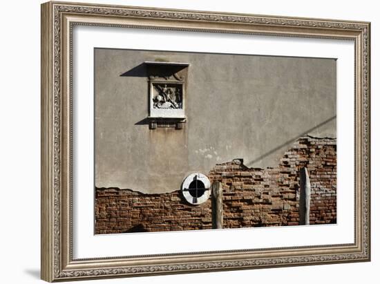 Canal Side Wall in Venice, Italy with Relief of George and the Dragon-Richard Bryant-Framed Photo