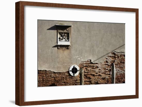 Canal Side Wall in Venice, Italy with Relief of George and the Dragon-Richard Bryant-Framed Photo